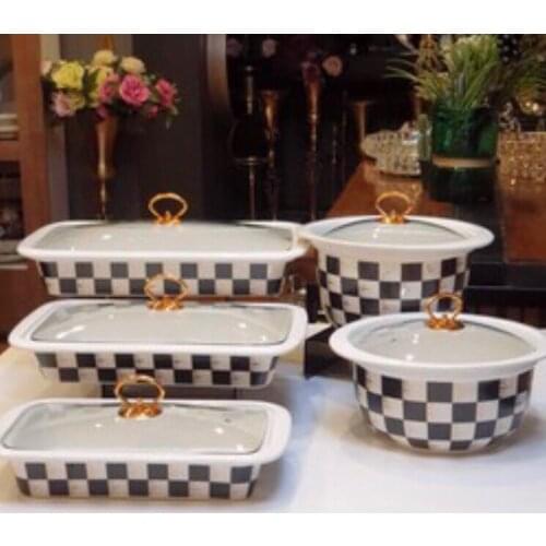 Azavara Porcelain Checker Pattern 5-Piece Oven Set