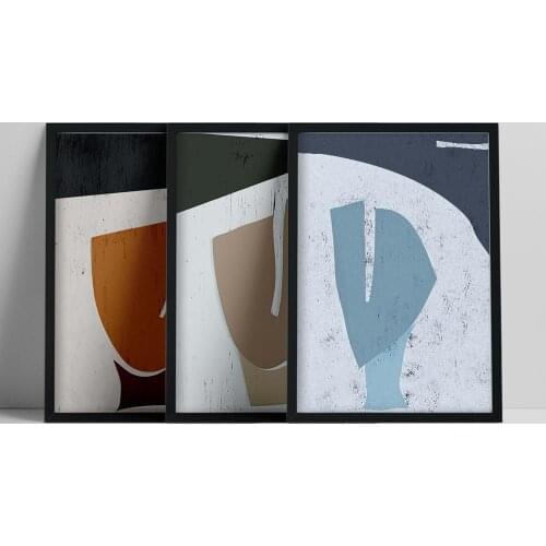 Set of 3 Abstract Print, Modern Portrait, Contemporary collage,Brown Blue Beige Print, Mininalist Wall Art Set