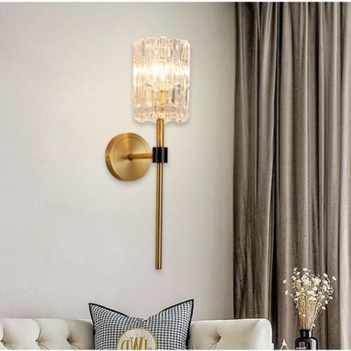 Postmodern Bedroom Wall Lamp Hotel Interior Restaurant Cafe Aorridor Bedside Copper Material Glass Classical Art Bracket Light