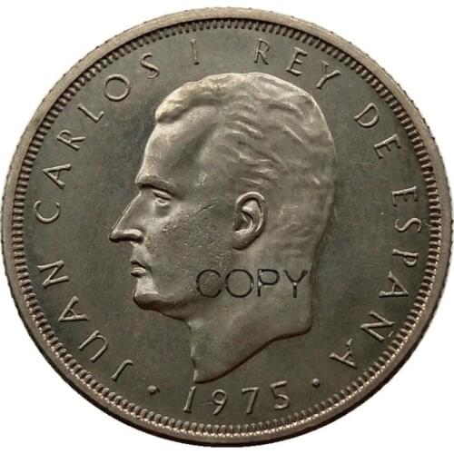 Spain 5 Pesetas Error Mundial 82 - 1975 80 Km Nickel Plated Copy coin