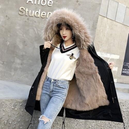 Winter Women Rabbit Liner Raccoon Collar Hooded Parka Real Fur Coat Jacket Abrigos Mujer Invierno 2020 A56565 YY680
