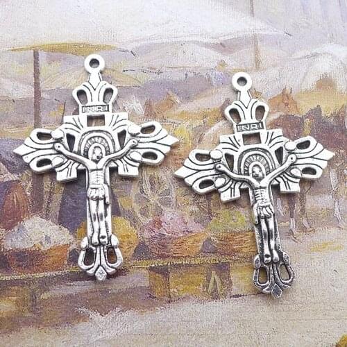 50pcs Jesus Cross Charms 46mm x 33mm DIY Jewelry Making Pendant antique silver color