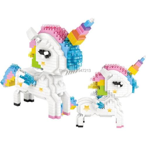 Hot lepining creators classic horse myth animal Rainbow Unicorn mini micro diamond building blocks model bricks toys for gift