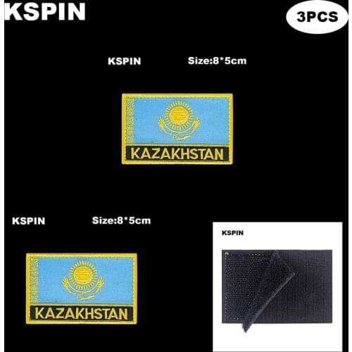 Rectangle National Flag Patch Hook Loop Kazakhstan Badges Armband 3D Stick on Jacket Backpack Stickers