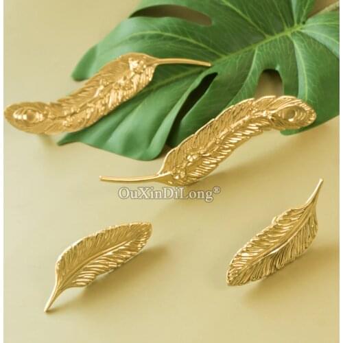 Luxury European 4PCS Brass Feather Furniture Handles Drawer Pulls Cupboard Wardrobe Kitchen Shoe TV Wine Cabinet Pulls Handles