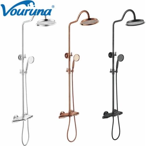 VOURUNA Luxurious Exposed Rose Golden&Chrome&ORB&Black Bathroom Shower Set