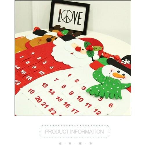 Christmas Calendar Felt Cloth Santa Claus Snowman Elk Ornaments Xmas Gift New Year Christmas Decoration