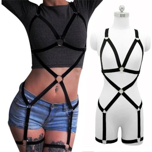 Goth O Ring Strap Bust Garter Belt Punk Wear Women Suit Sexy Lingerie Female Rave Wear Binding Women Top Body Elastic Harness