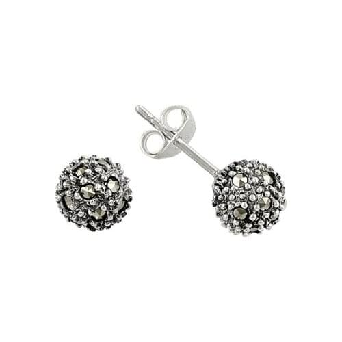 Silverlina Silver 8mm Marcasite Cubic Zirconia Ball Earrings