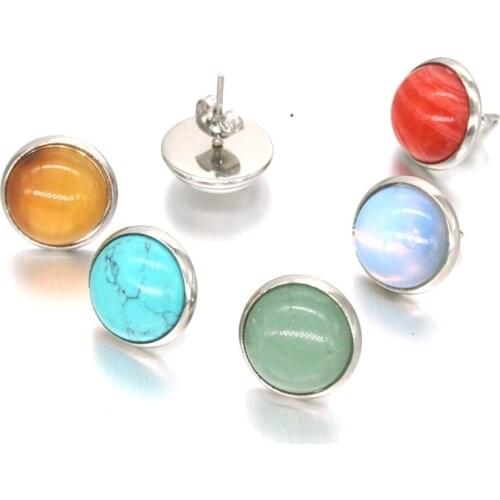 10 Colors 12mm Druzy Crystal Earrings Natural Stone Necklace Stainless Steel Metal Stud Pendant Jewelry Women Men Gift