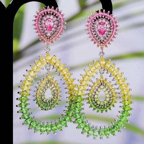 GODKI Spring Color Water Drop Earrings For Women Wedding Cubic Zirconia Dubai Bridal Earrings Costume Jewelry Summer Party