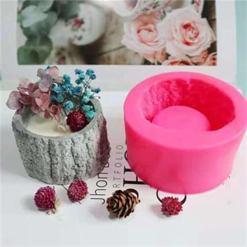 3D Tree Stump Design Cement Flowerpot Silicone Mold DIY Candle Holder Mould Round Succulents Concrete Planter Molds Plaster Mold