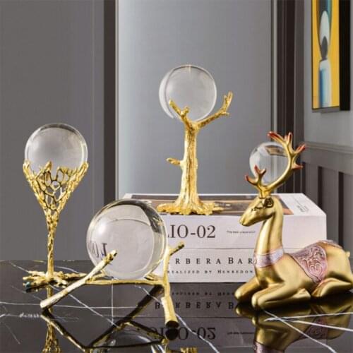 Nordic Glass Ball with Iron Stand Modern Clear Round Globe Desktop Figurines