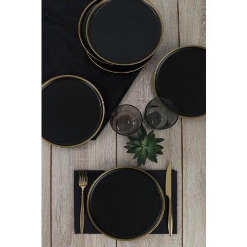 Matt Black Gold Fishnet Nordic Cake Plate 22 cm 6 Pcs