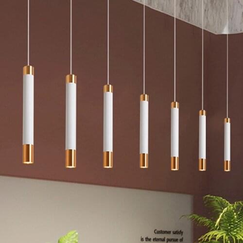 Thrisdar Golden Long Tube LED Pendant Lamps Nordic Kitchen Shop Bar Restaurant Counter Hanging Light Cylinder Pipe Pendant Light