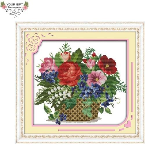 Joy Sunday H302 Free Shipping 14CT 11CT Stamped and Counted Home Decoration Blooming Flower In Basket Embroidery Cross Stitch