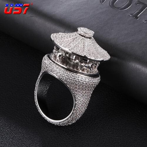US7 2021 Carousal Rings Bling CZ Stones Micro-Inlay Rings with Fashion Design Gold Silver Color For Unisex Hip Hop Jewelry Gift