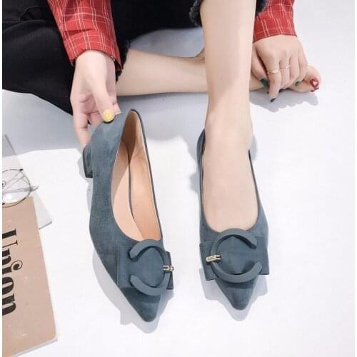 2020 Spring Ladies Shoes Woman New Fashion Slip on Metal Buckle Womens Shoes Female Square Low Heels Pointed Toe Casual Shoes
