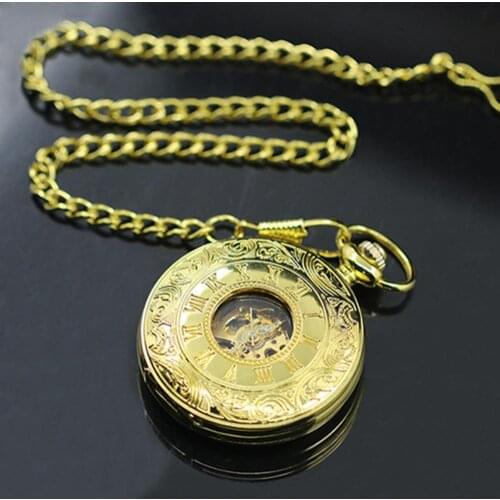 Unisex Vintage Hollow Carved Roman Numerals Case Mechanical Pocket Watch Gift
