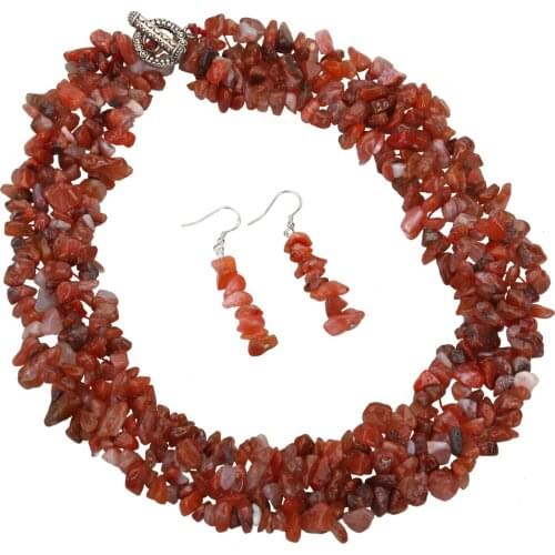 YACQ Carnelian 925 Sterling Silver Red Wide Layers Choker Necklace Dangle Drop Earrings Jewelry Set Gifts for Women Mom