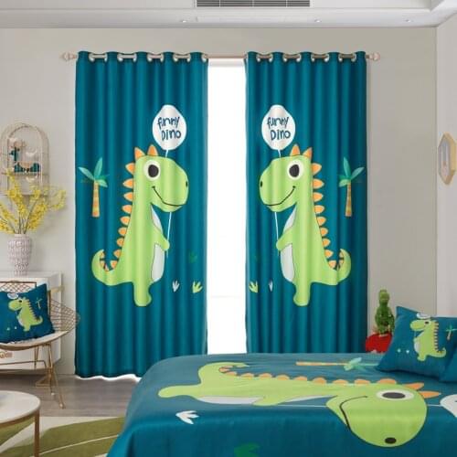 Customized Childroom Living Room Window Curtains Dinosaur Cartoon Cute Window Drapes Blackout Curtain for Home Hotel Decoration
