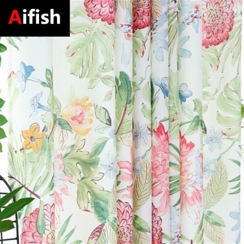 Green Leaf Flower Printing Idyllic Country Blackout Curtain Bedroom Living Room Custom Curtain Balcony Window Screen W-TM031-4