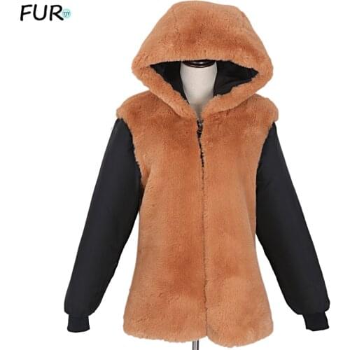 Faux Rabbit Fur Liner Real Faux Rabbit Fur Coat Winter Women Parka Can Match Shell and Fur Collar 2020 Plus Size 7XL
