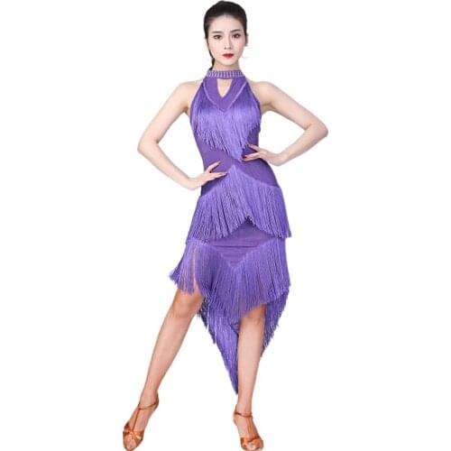 Women Latin Dance Costume Suits Professional Sexy Ladies Fringes Long Skirt Ballroom Clothes Tango Samba Tassel Dresses Clothing
