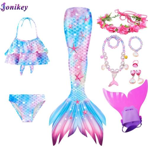 Girls Mermaid tails with/No Fins Monofin Flipper mermaid Costumes swimming tails for Kids Children Summer Beach Wear Swimsuits