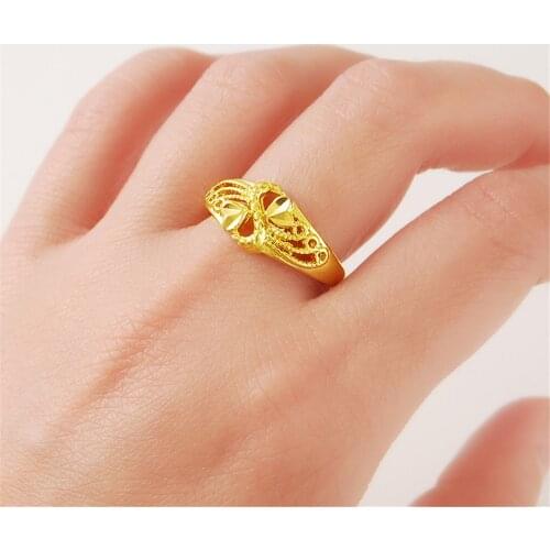 New Hot 24k Gold Ring Heart Hollow Openings Womens Ring Fashion Jewelry