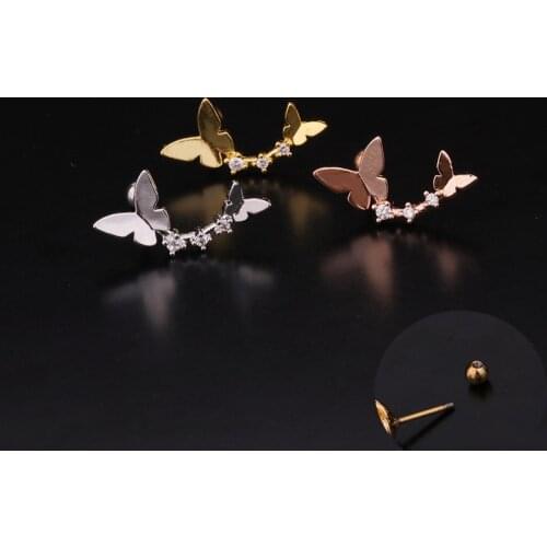 1 PCS Cute Small Gold Color CZ Butterfly Piercing Ear Cuff Stud Earring Helix Piercing Cartilage Stainless Steel Bar Ear Jewelry