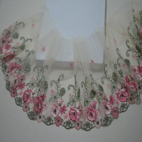 10Meters Apparel Accessories Pink Flowers Lace Trim Applique Ribbon Trimmings Sewing Fabric Lingerie Garment Clothes 20cm Width