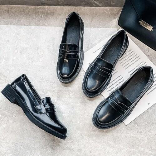 2020 Harajuku Shoes Fairy Girls Oxford Shoes Thicken Bottomed Small Leather Shoes Woman Derby Flats Solid Round Toe Loafers