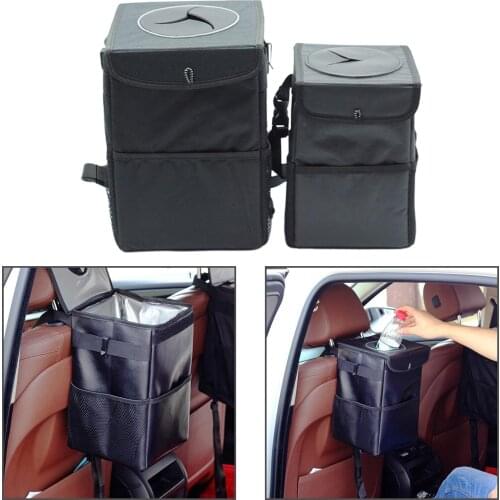 Automotive ing Car Trash Can with Lid Garbage Can Trash Bin with Storage Pockets