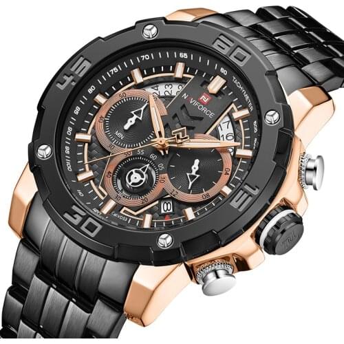 2021 NAVIFORCE Men New Watch Sport Chronograph Date Wristwatch Top Brand Luxury Black Military Stainless Steel Quartz Male Clock
