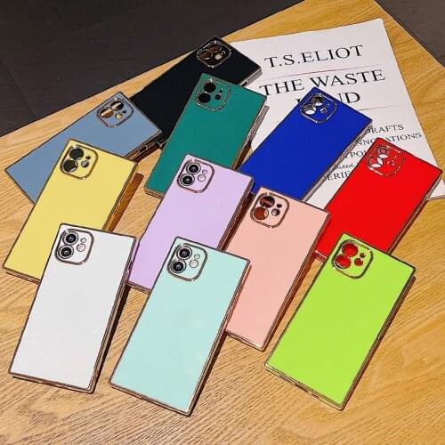Plating Square Phone Case for iPhone 12 Mini 11 Pro XS Max XR 8 Plus SE 2020 Summer Fresh Candy Color Shockproof Soft TPU Cover