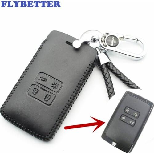 FLYBETTER 10Pcs Genuine Leather 4Button Smart Key Case Cover For Renault Kadjar Car Styling (B) L2000