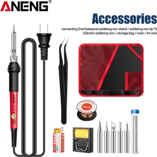 60W Digital Electric LCD Soldering Iron Kit Temperature Adjustable 220V Welding Tool Electrocautery Heater Soldering Tip Set