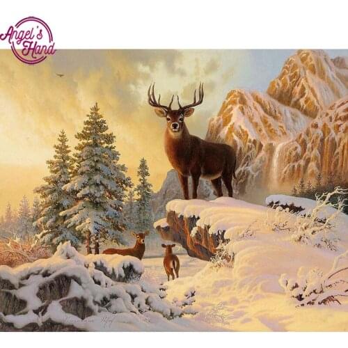 DIY 3D diamond mosaic winter scenery handmade diamond painting cross stitch deer diamond embroidery patterns rhinestones