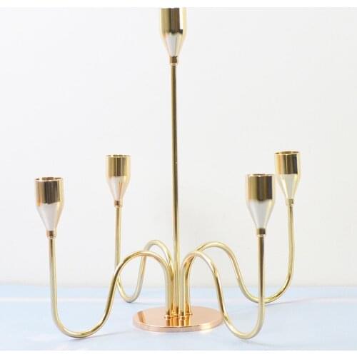 PEANDIM 5 arms Elegant Stick Candle Holder Wedding Party Metal Gold Candlestick Home Center Table Living Room Candelabros