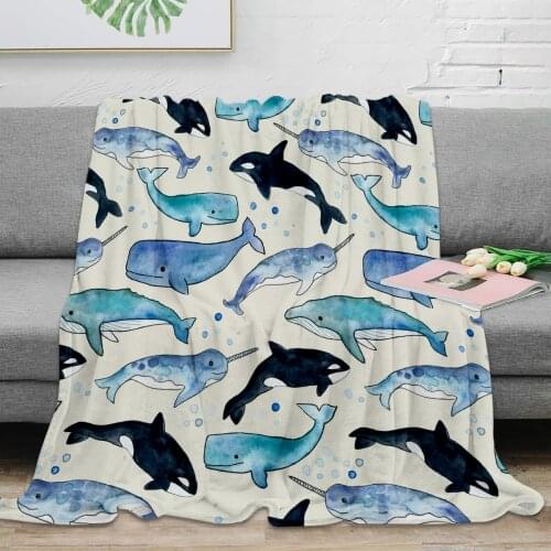 3D Printing Cartoon Flannel Blanket Whales Orcas & Narwhals Throw Blanket Warm Microfiber Blanket Customizable