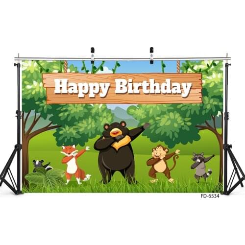 Forest Jungle Safari Animals Photography Backgrounds for Photo Studio Children Baby Party Birthday Banner Custom Name Backdrops