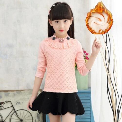 Girls T shirt 2-11T kids long sleeve lace velvet shirt baby girls winter warm Tees spring clothes for girls outwear blouses coat