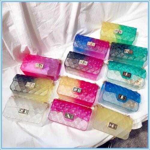 Hot Sale! 2 Size Childrens mix color Bag jelly shoulder bags girl small PVC messenger Bags Kids lovely square coin purse SMT120
