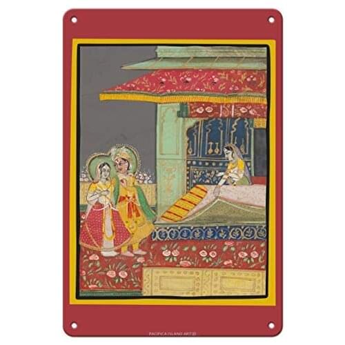 India - A Prince with his Beloved - Indian Miniature Painting c.1800s Metal Tin Sign