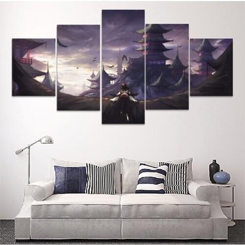 Canvas HD Print Poster Home Decorative Modular Picture 5 Pieces Anime Touhou Aya Shameimaru Paintings Wall Art Scenery Framework