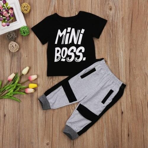 Pudcoco 2pcs set clothes Toddler Kids Boys clothes Summer letter T-shirt Tops +Long Pants Outfits Set Clothes