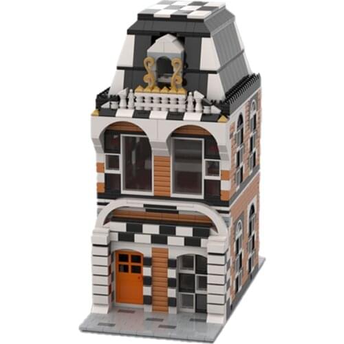 Creative European Street View MOC Building Blocks Black White Chess Houses Building Model Children Building Blocks Toy Kid Gift