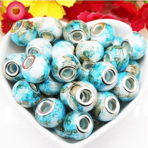 10Pcs/Lot 16mm Big Hole Round Ball Glass Beads Fit Pandora Bracelet Bangle DIY Chain Spacer Beads Charms for Jewelry Making Bulk