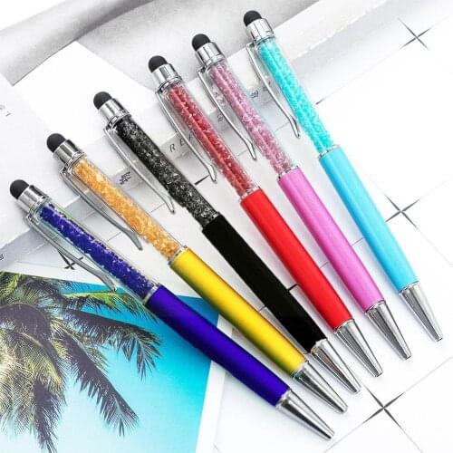 Metal Pen Diamond Capacitor Pen Multicolor Ballpoint Supplies LOGO Pen Advertising Stationery Pen Custom Crystal Metal Pen I4D7